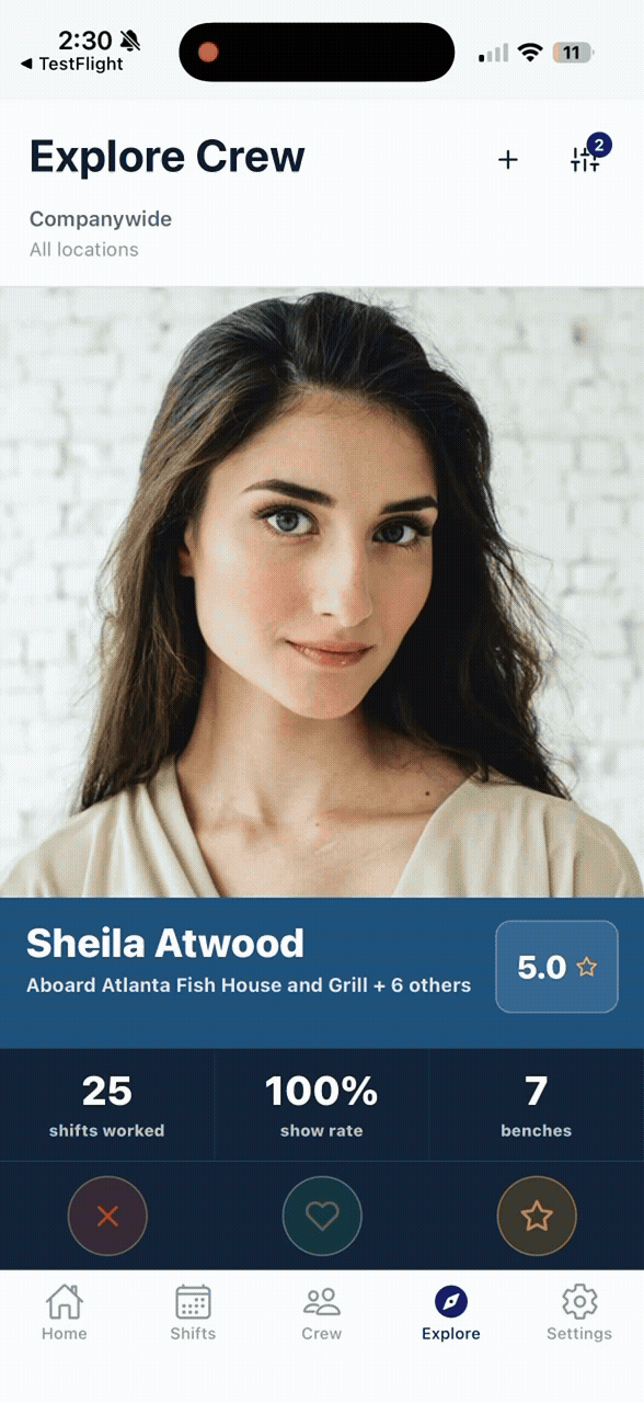 Swiping through worker profiles in Armada